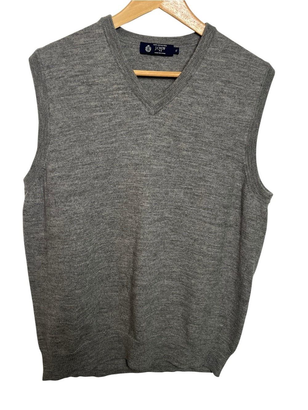 J.Crew Men's 100% Merino Wool V-Neck Sweater Vest Grey Heather Size XL